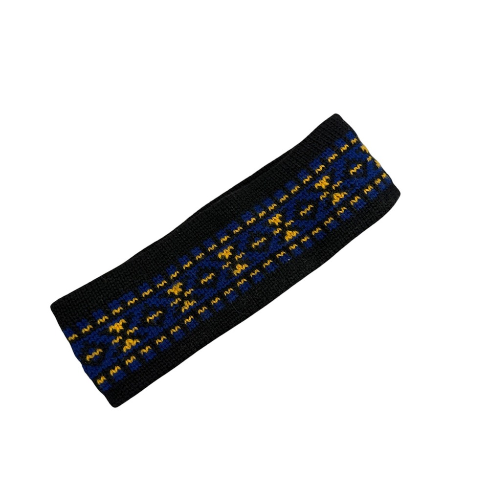 Columbia Headband Unisex One Size Black Blue Geometric Knit Fleece Lined Vintage